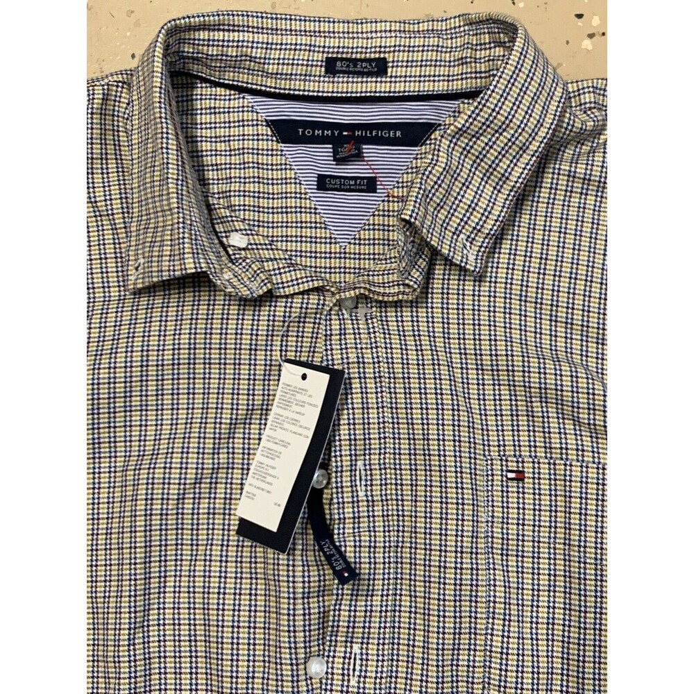 NWT Tommy Hilfiger Mens XL Plaid Long Sleeve Button Down Custom Fit Dress Shirt